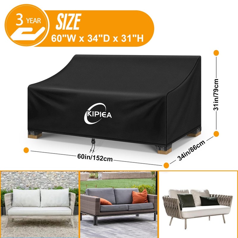 Kipiea Patio Sofa Cover  Heavy Duty Outdoor Couch Covers Waterproof Winter  2-Seat Patio Furniture Cover Loveseat  Outdoor Sofa Covers with Anti UV and No Tears  No Fading (60""W x 34""D x 31""H) - Image 2